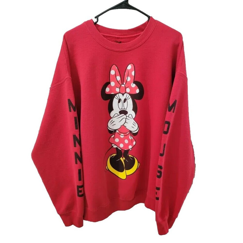 Disney Minnie Mouse Red Sweatshirt Crew Neck Long Sleeve Plus Size 1X
